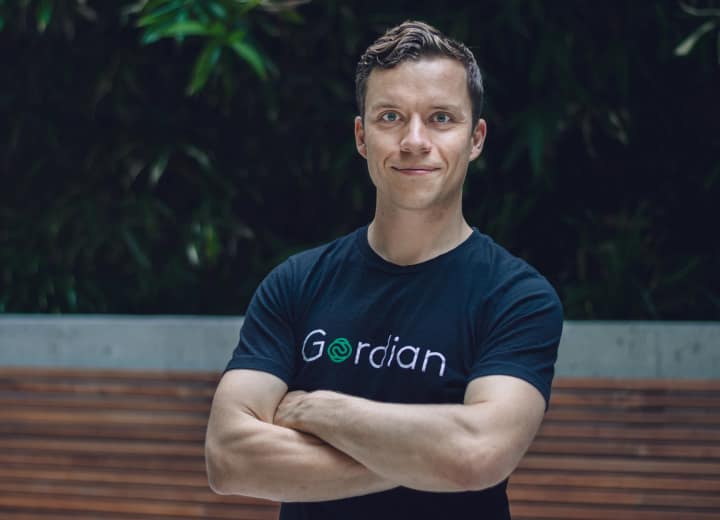 Martin Borch Jensen outdoors in a Gordian Biotechnology shirt